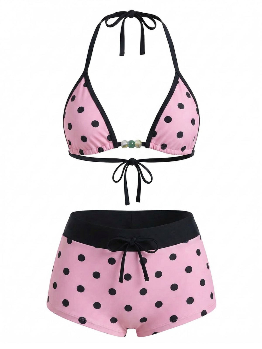 1950s Tie Halter Beaded Star Print Swimwear Set - vintage swimsuit, pin-up style