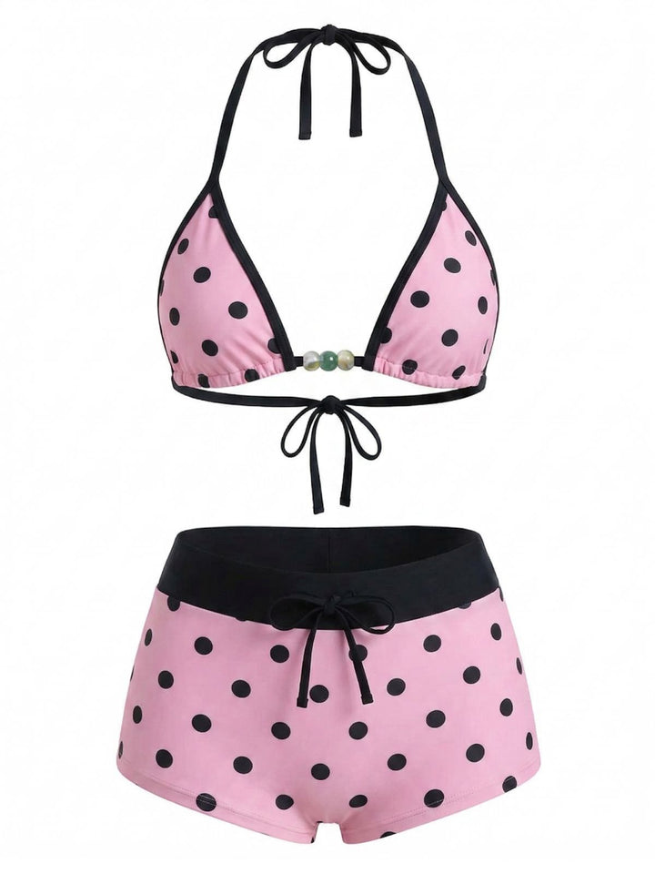 1950s Tie Halter Beaded Star Print Swimwear Set - vintage swimsuit, pin-up style