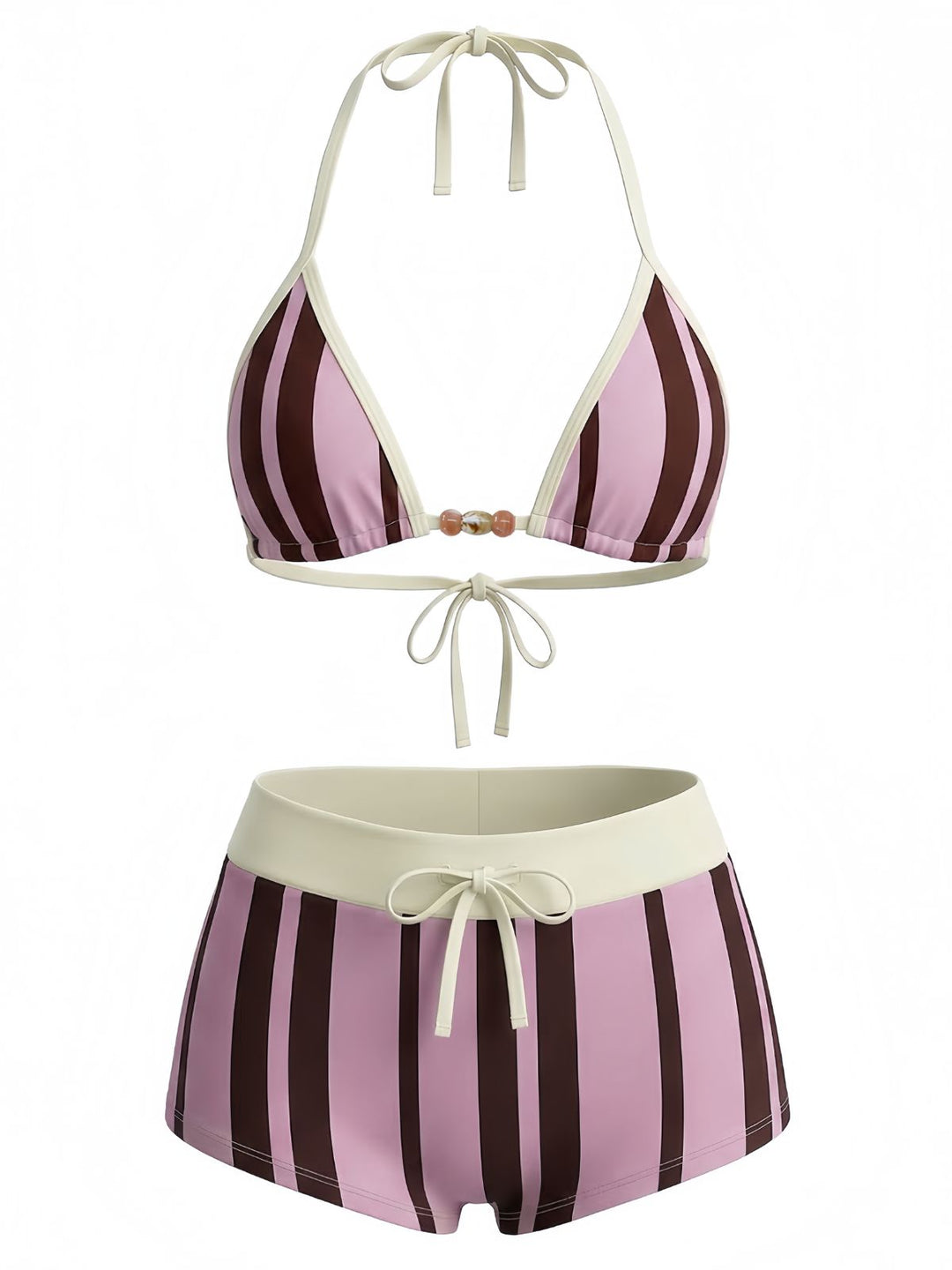 1950s Tie Halter Beaded Striped Swimwear Set - vintage fashion, retro style, classic elegance for vintage lovers