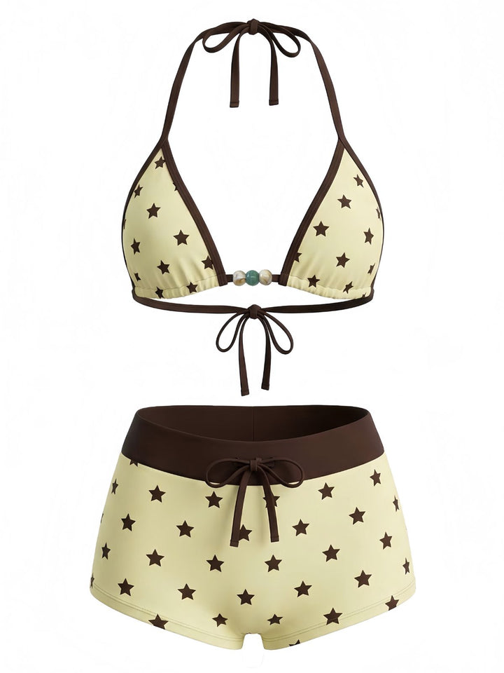 1950s Tie Halter Beaded Striped Swimwear Set - vintage fashion, retro style, classic elegance for vintage lovers