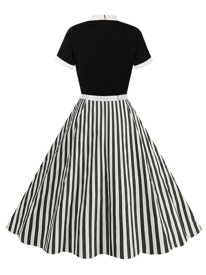 1950s Tie Neck Black &amp; White Stripes Belted Dress: where 1950s romance meets her modern spirit