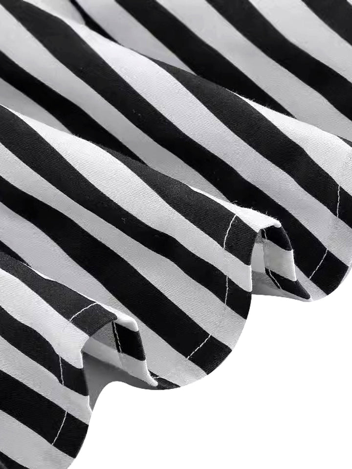 1950s Tie Neck Black &amp; White Stripes Belted Dress — the kind of 1950s dress that makes strangers smile