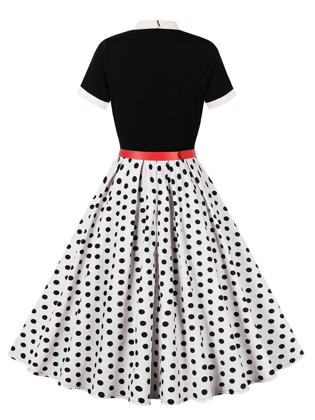 She slips into this 1950s Tie Neck Polka Dots Belted Dress and suddenly it&