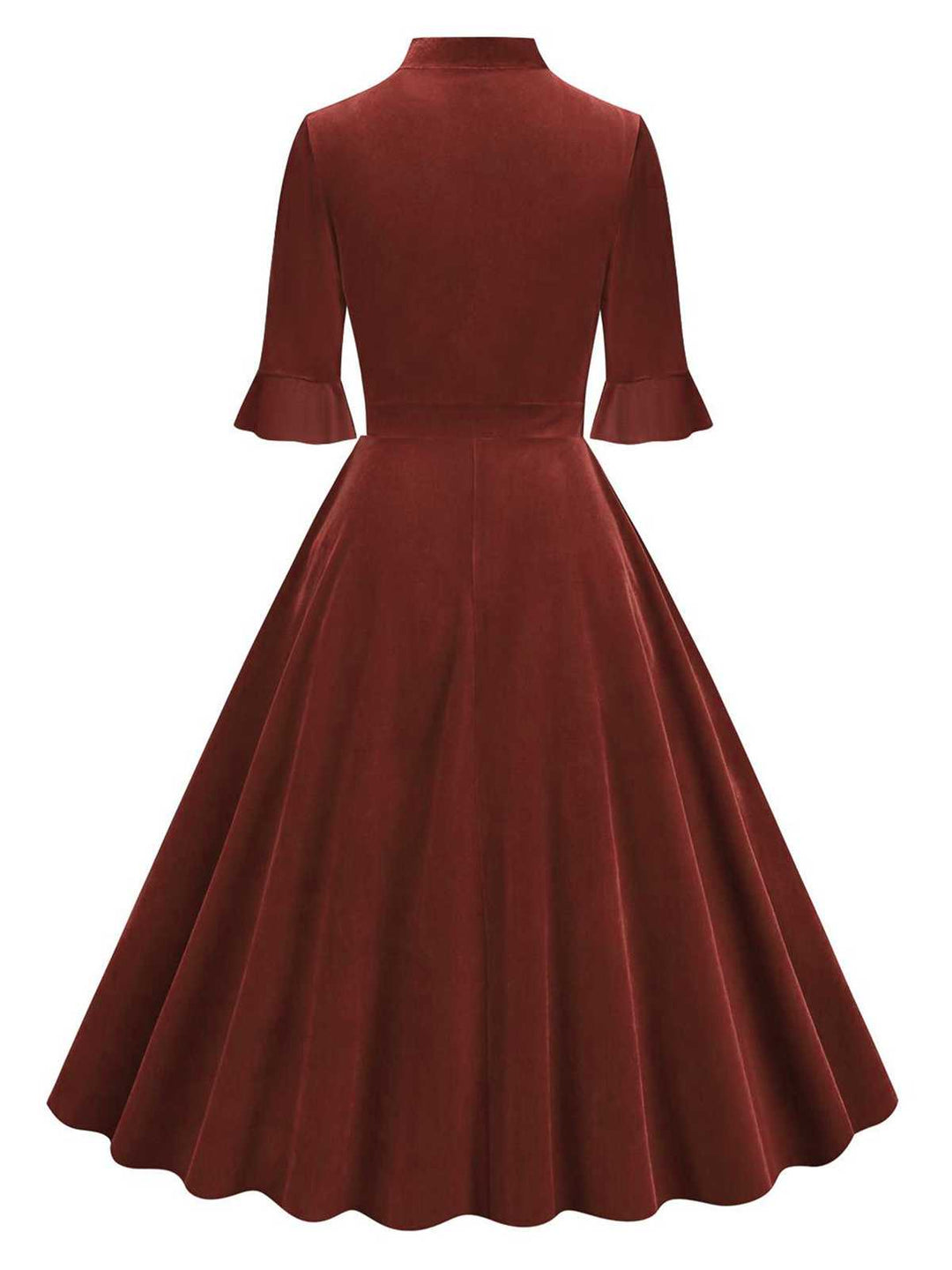 This 1950s Tie Neck Velvet Flared Sleeve Dress wra