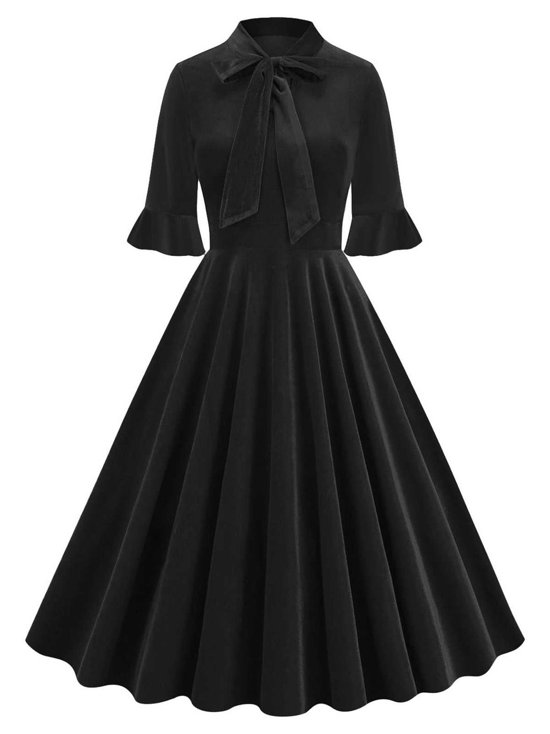 1950s Tie Neck Velvet Flared Sleeve Dress — the ki
