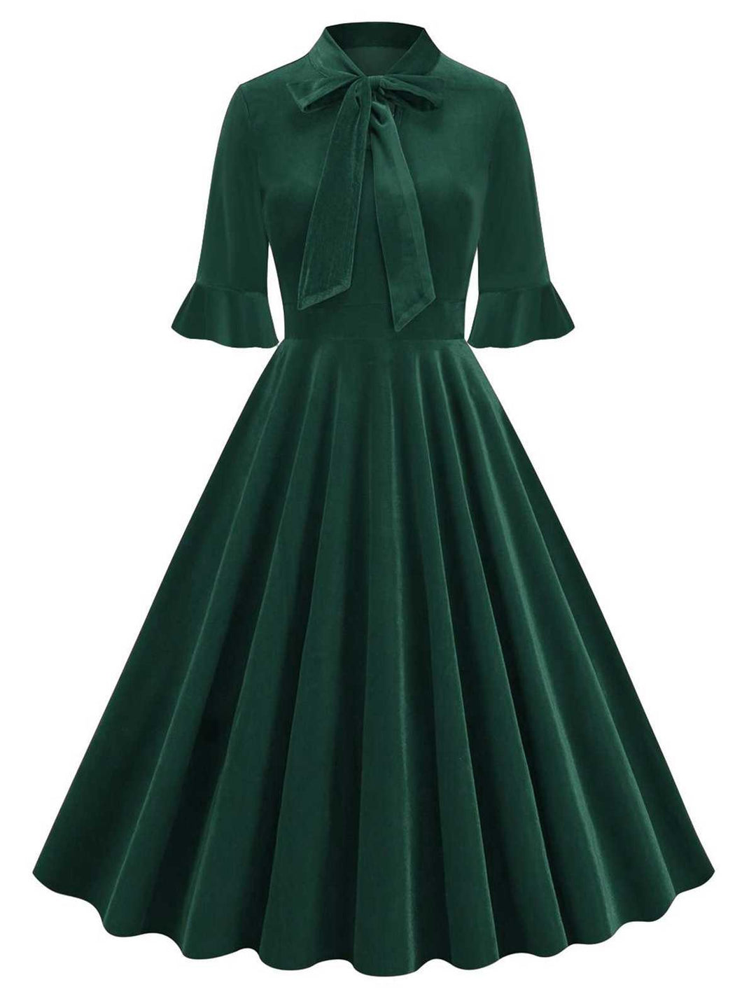 1950s Tie Neck Velvet Flared Sleeve Dress: where 1
