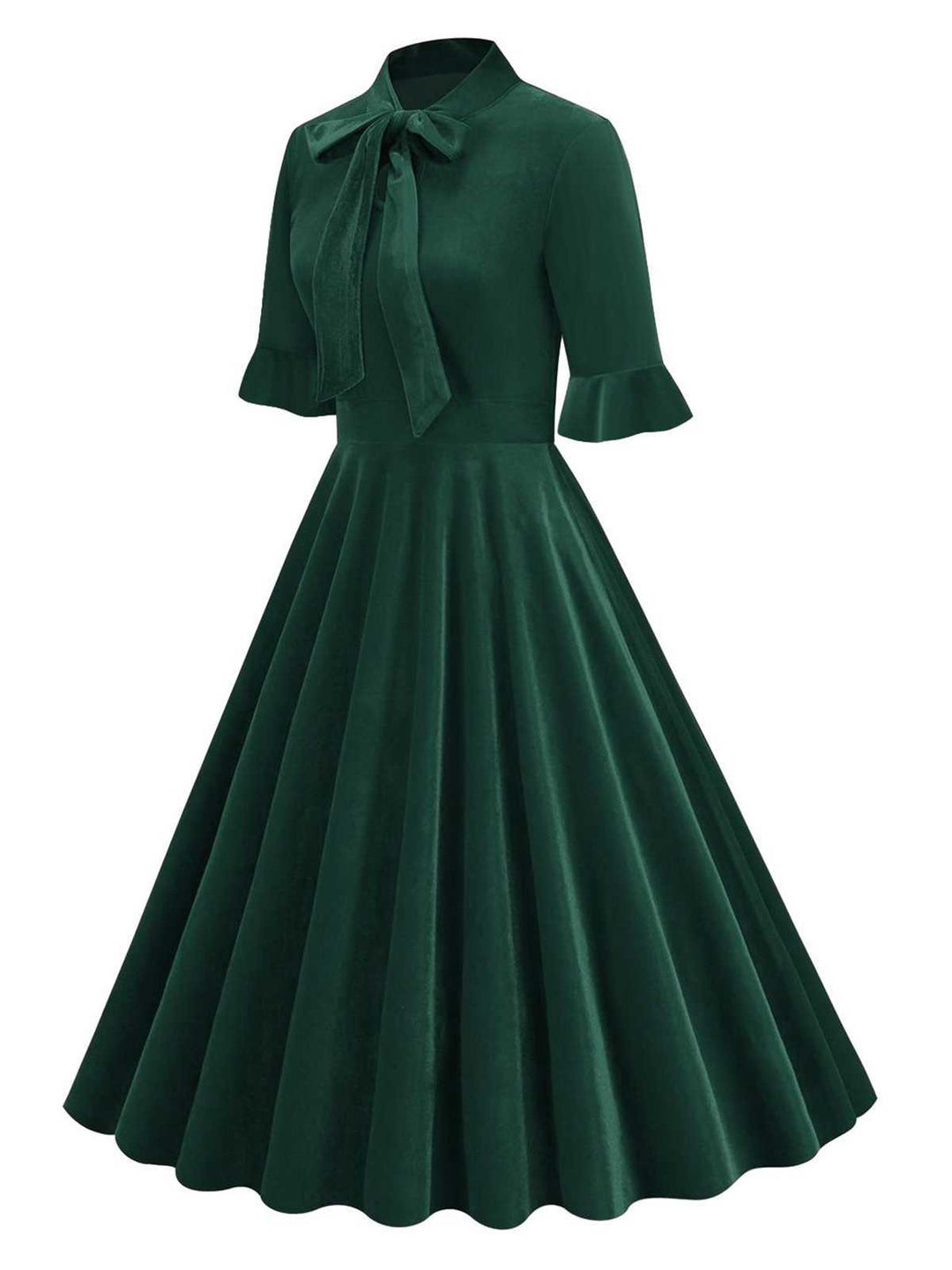 This 1950s Tie Neck Velvet Flared Sleeve Dress wra