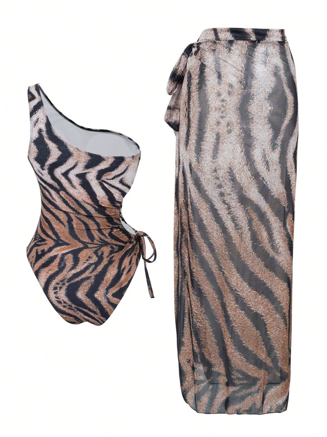 1950s Tiger One-Shoulder Swimsuit &amp; Cover-Up: 1950s Riviera elegance, reimagined for her