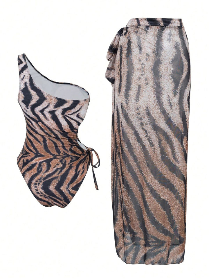 1950s Tiger One-Shoulder Swimsuit &amp; Cover-Up: 1950s Riviera elegance, reimagined for her