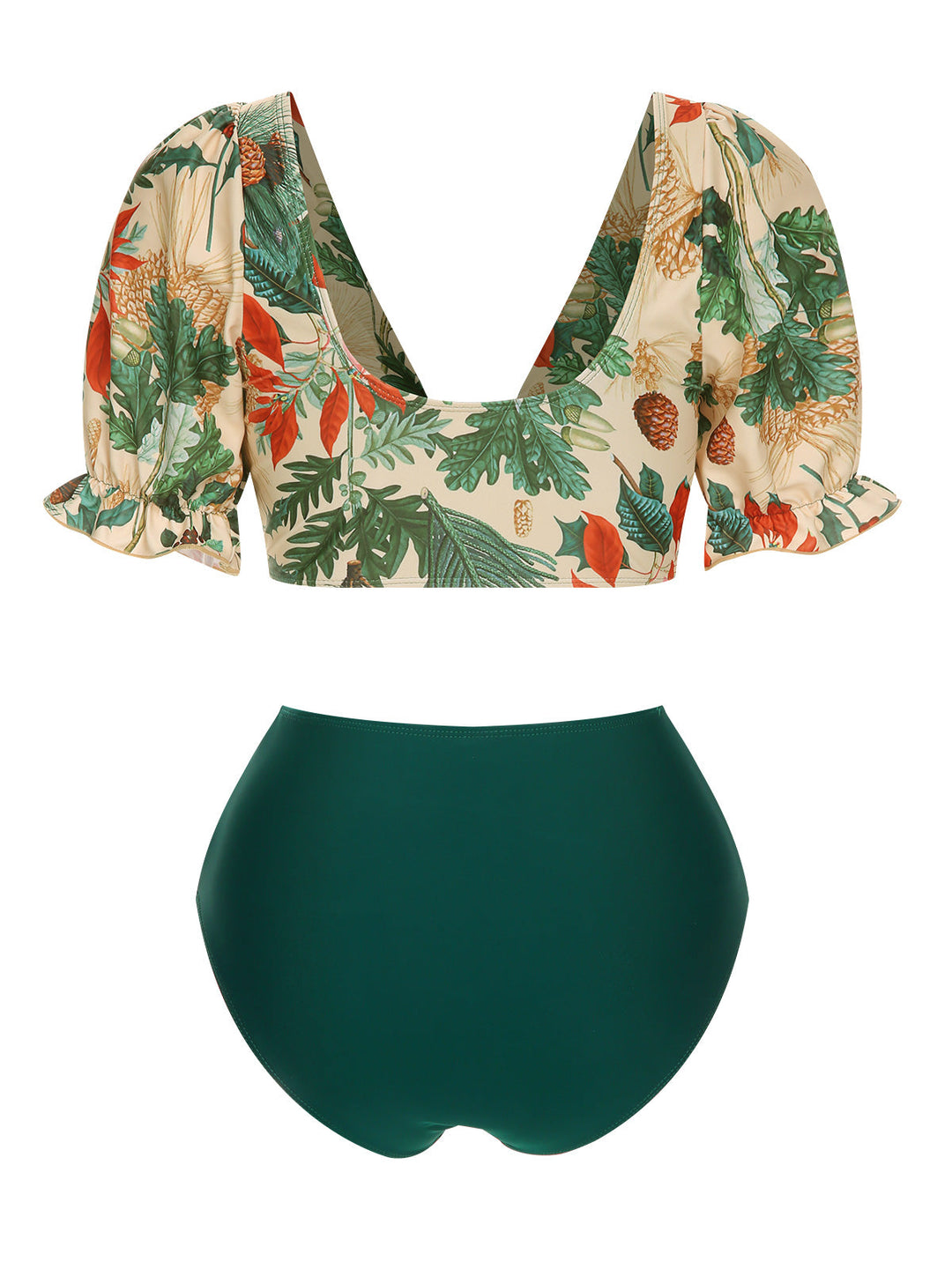 1950s Tropical Plant Patchwork Bikini Set &amp; Cover-Up — 1950s poolside glamour meets sun-drenched confidence