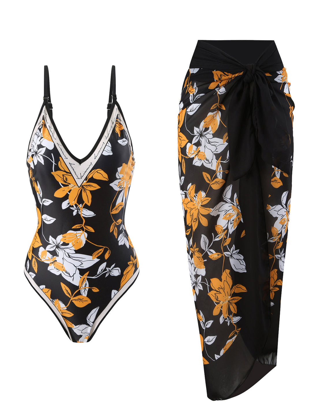 1950s Tropical Print One-Piece Swimsuit &amp; Cover-Up: 1950s Riviera elegance, reimagined for her