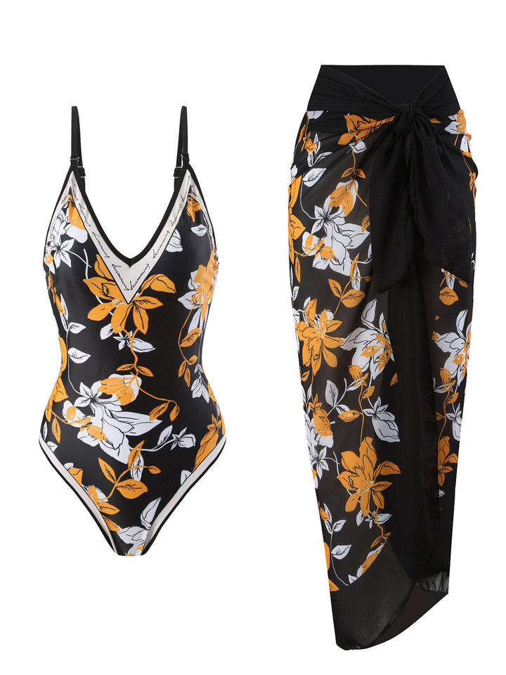 1950s Tropical Print One-Piece Swimsuit &amp; Cover-Up: 1950s Riviera elegance, reimagined for her