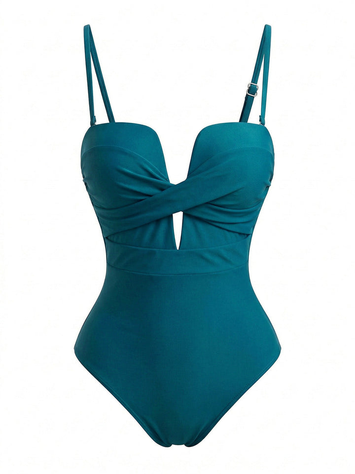 Twist-Front-Tropical-Leaf-Print-One-Piece-Swimsuit, vintage, retro, swimwear