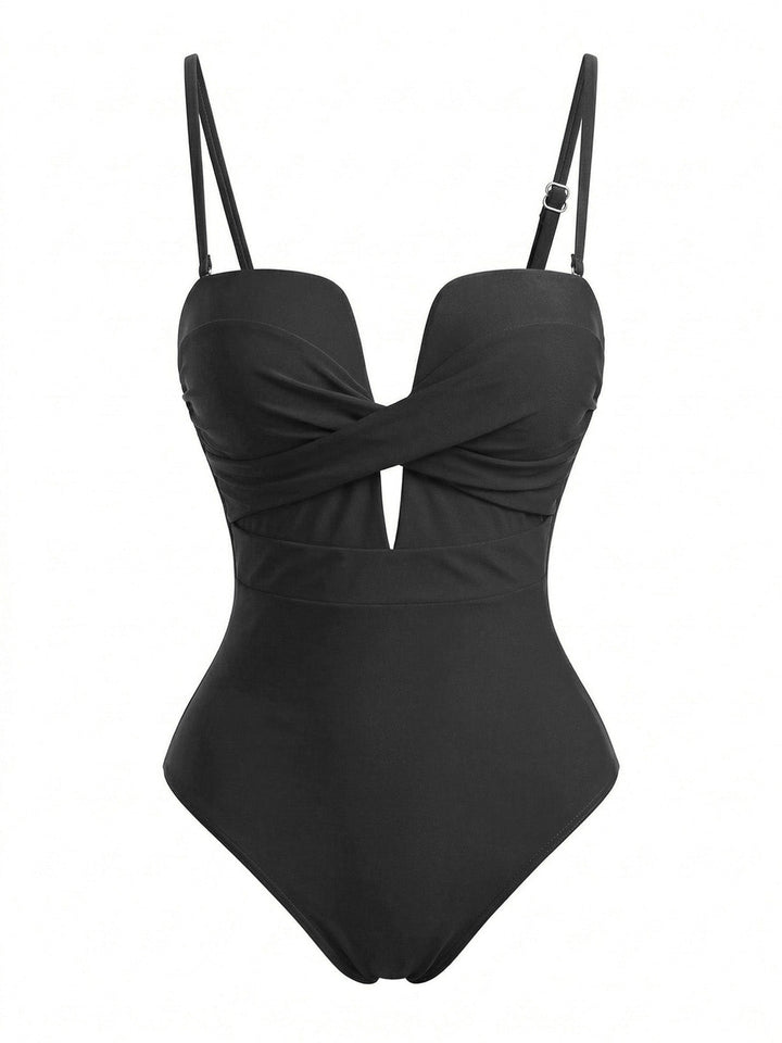Twist-Front-Tropical-Leaf-Print-One-Piece-Swimsuit, vintage, retro, swimwear
