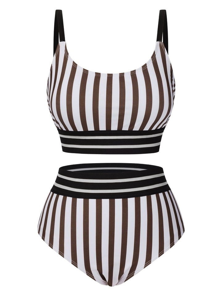 1950s UNeck Vertical Stripes Straps | 1950s | vintage swimsuit, retro beachwear