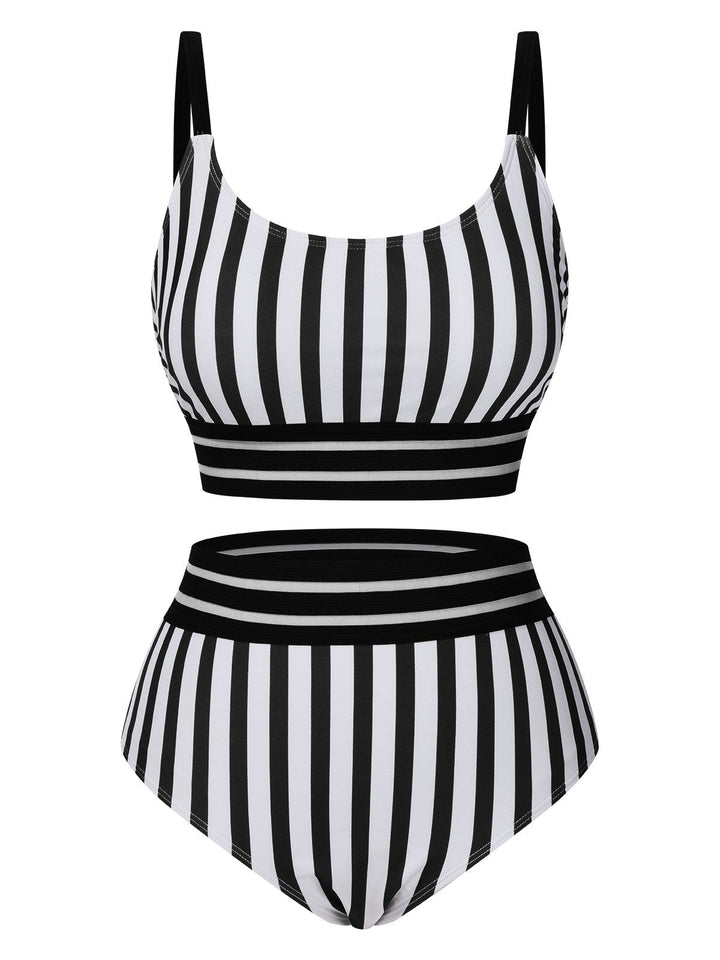 1950s UNeck Vertical Stripes Straps | 1950s | vintage swimsuit, retro beachwear
