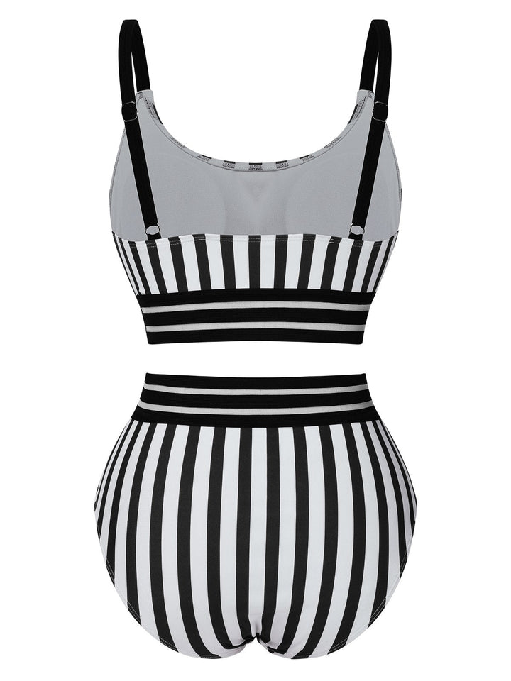 1950s UNeck Vertical Stripes Straps | 1950s | vintage swimsuit, retro beachwear