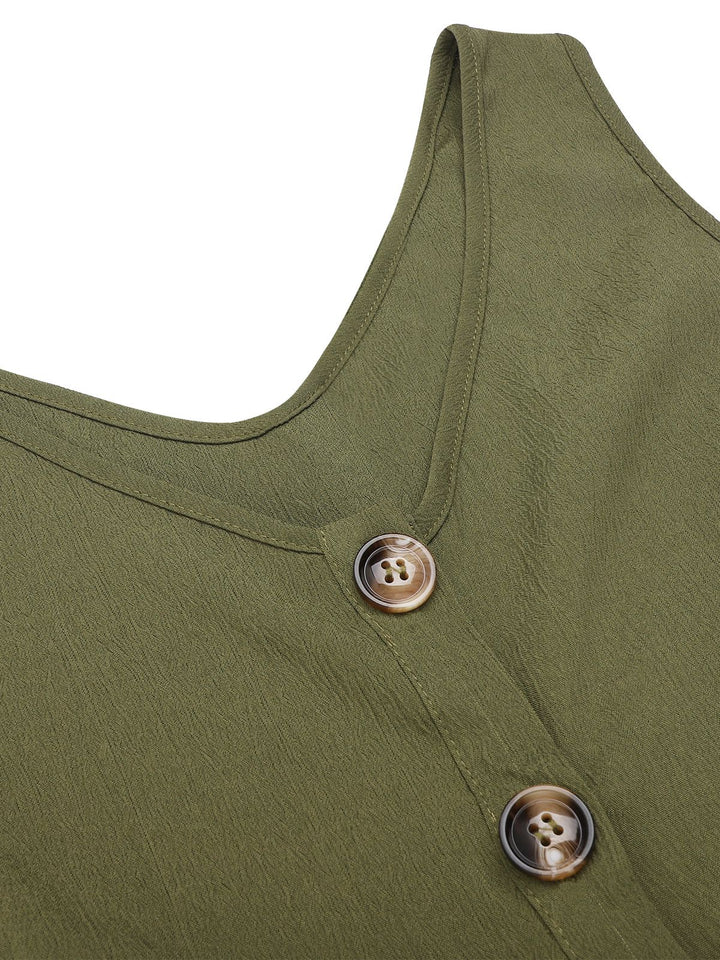 Olive Green 1950s V-Neck Button Waist Tie Romper, vintage romper, retro jumpsuit - perfect for women who love vintage and retro fashion