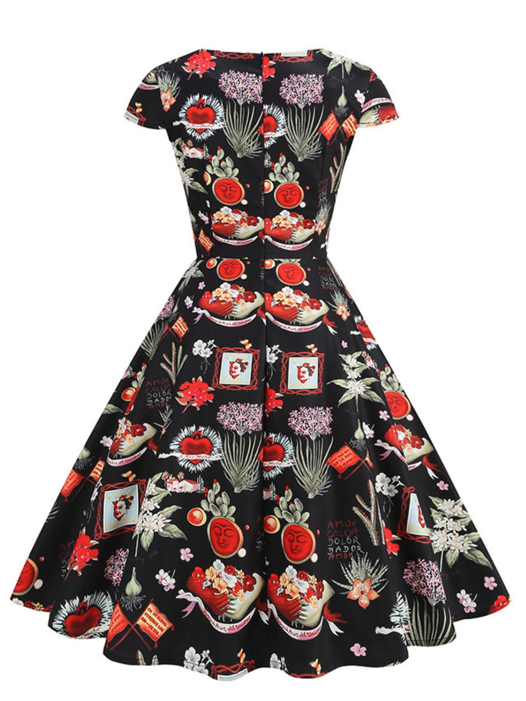 1950s Vintage Floral V Neck Dress