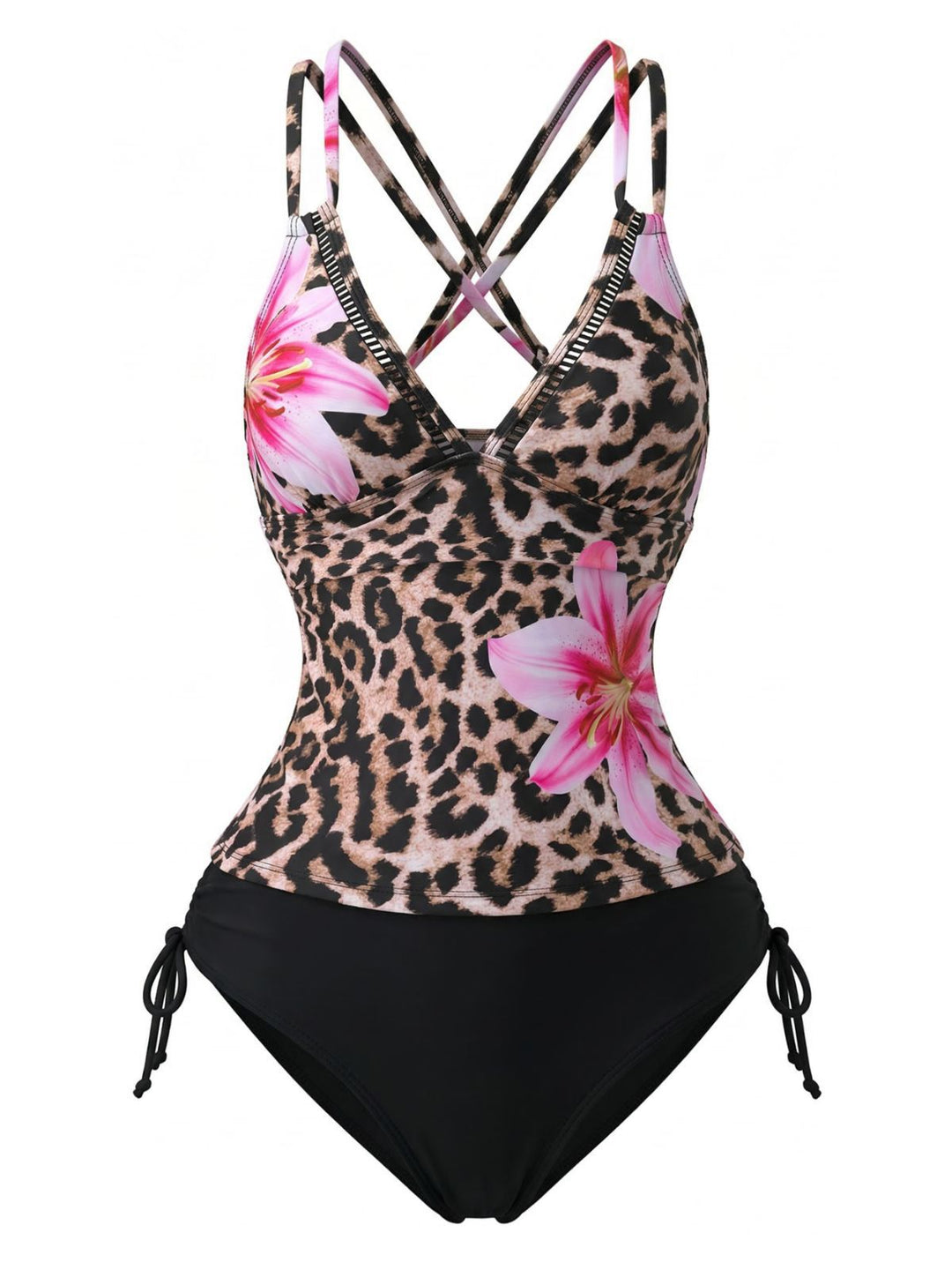 1950s V-Neck Floral Patchwork Tankini Set - vintage fashion, retro style