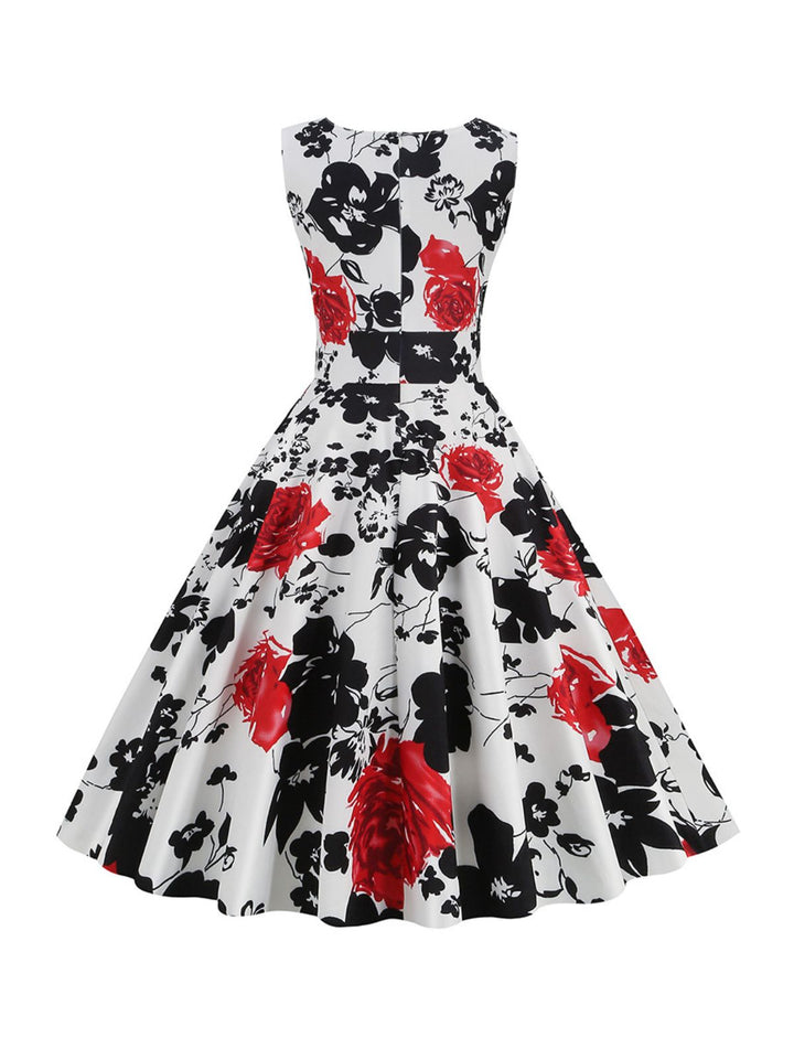 1950s V-Neck Floral Sleeveless Dress, vintage dress, retro fashion, rockabilly, pin-up fashion - perfect for women who love vintage and retro fashion