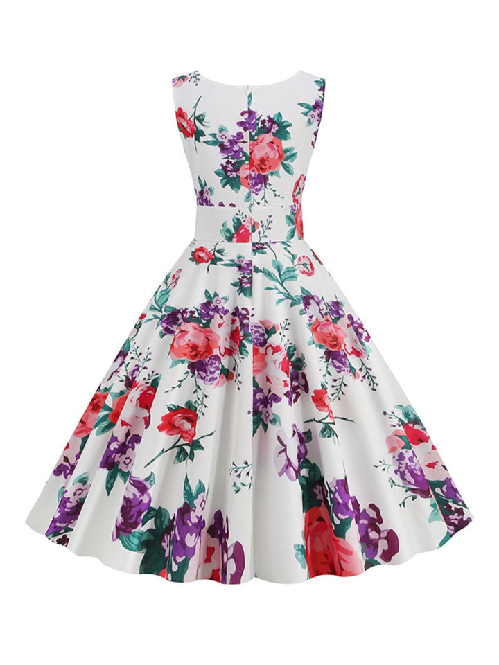 1950s V-Neck Floral Sleeveless Dress, vintage dress, retro fashion, rockabilly, pin-up fashion - perfect for women who love vintage and retro fashion