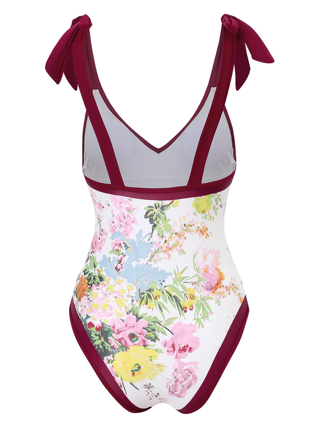 1950s V-Neck Flowers Lacing Swimsuit &amp; Cover Up - vintage swimsuit, pin-up style