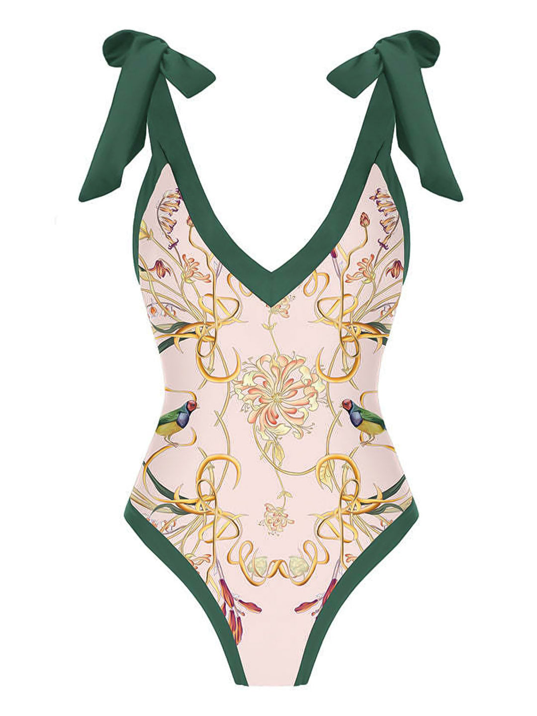 1950s V-Neck Flowers Lacing Swimsuit &amp; Cover Up - vintage swimsuit, pin-up style