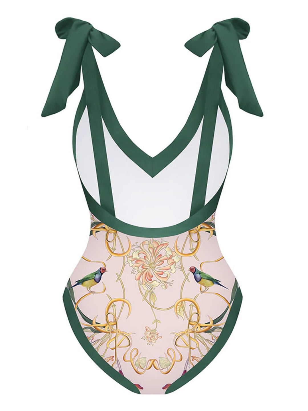 1950s V-Neck Flowers Lacing Swimsuit &amp; Cover Up - vintage swimsuit, pin-up style