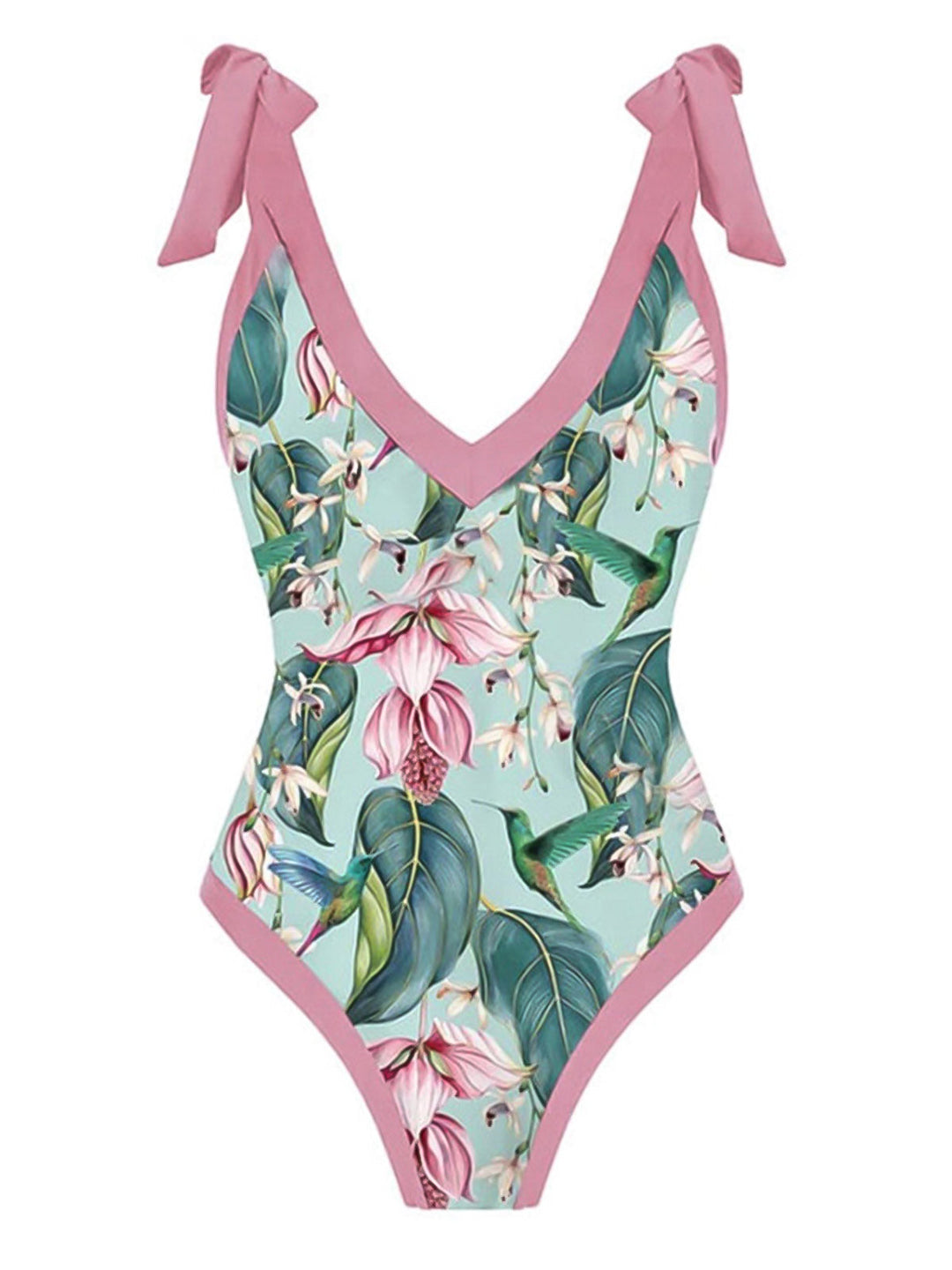 1950s V-Neck Flowers Lacing Swimsuit &amp; Cover Up - vintage swimsuit, pin-up style
