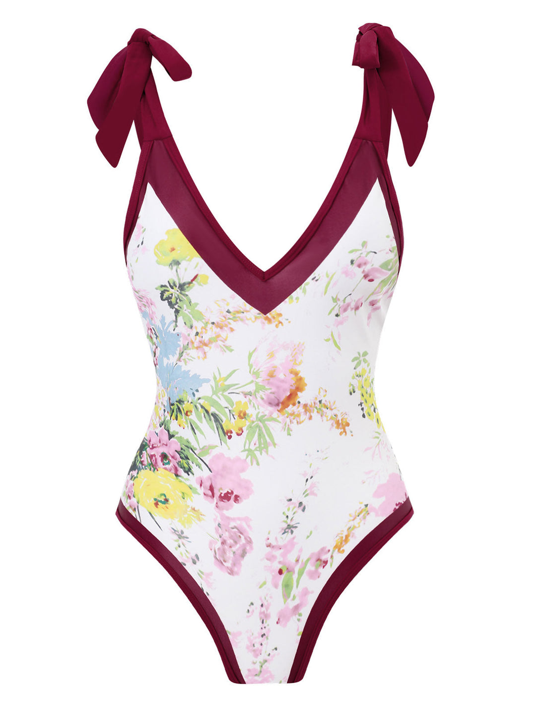 1950s V-Neck Flowers Lacing Swimsuit: timeless style reimagined