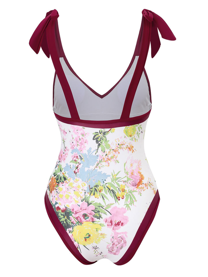 1950s V-Neck Flowers Lacing Swimsuit — vintage elegance for the modern woman