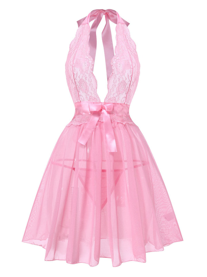 V-Neck Halter Lace Sheer Nightgown — the kind of dress that makes strangers smile