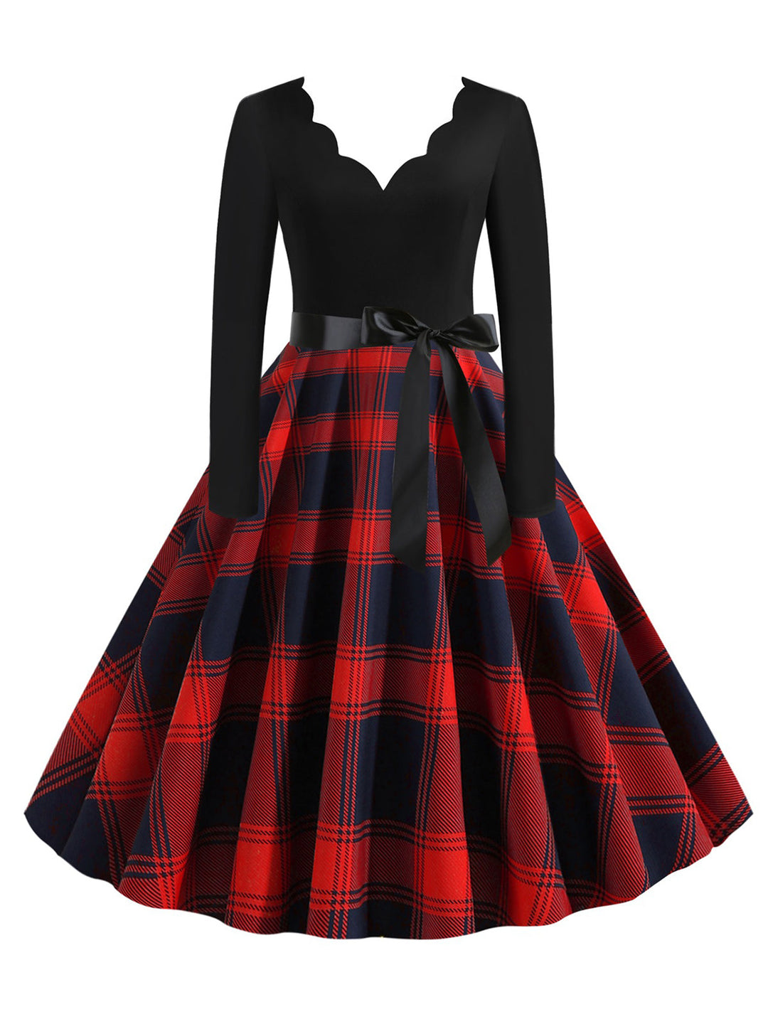 She slips into this 1950s V-Neck Long Sleeves Plaid Swing Dress and suddenly it&