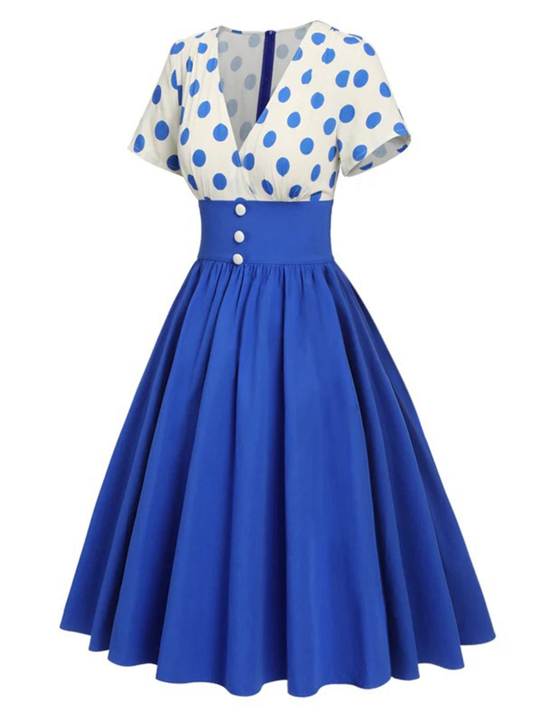 She slips into this 1950s V-Neck Polka Dots Swing Dress and suddenly it&