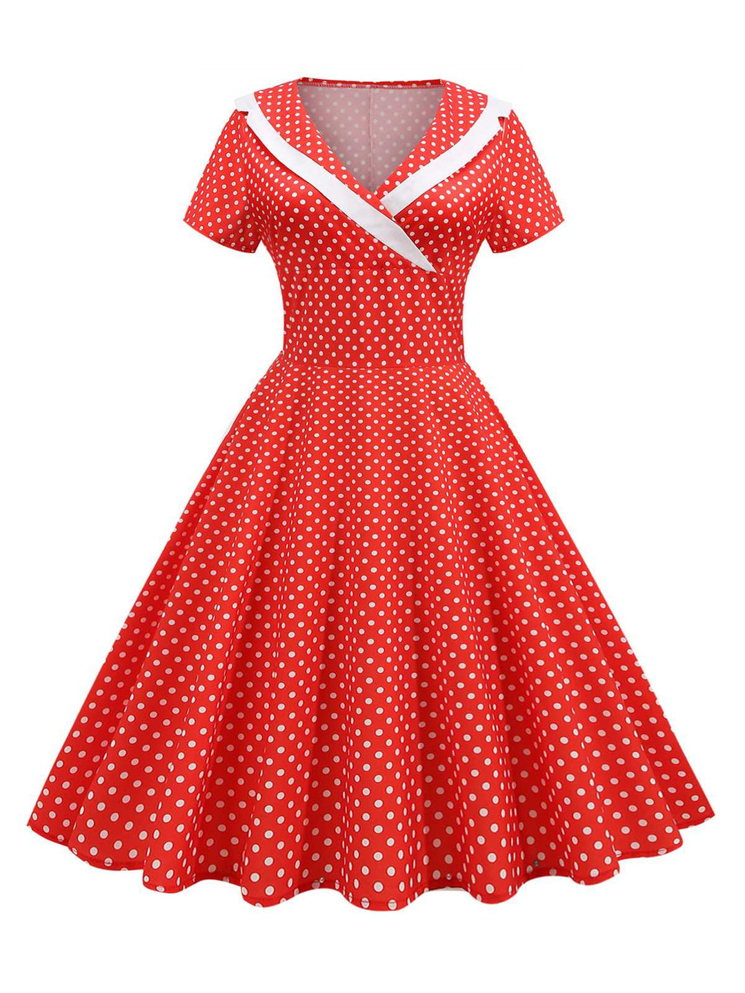 1950s V-Neck Polka Dots Swing Dress, vintage dress, retro fashion, rockabilly, pin-up fashion - perfect for women who love vintage and retro fashion