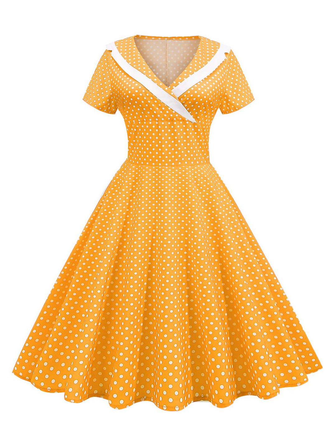 1950s V-Neck Polka Dots Swing Dress, vintage dress, retro fashion, rockabilly, pin-up fashion - perfect for women who love vintage and retro fashion