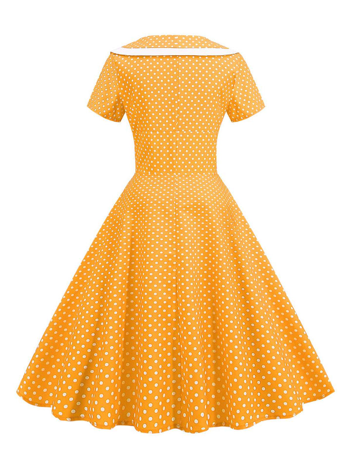 1950s V-Neck Polka Dots Swing Dress, vintage dress, retro fashion, rockabilly, pin-up fashion - perfect for women who love vintage and retro fashion