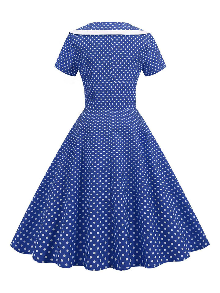 1950s V-Neck Polka Dots Swing Dress, vintage dress, retro fashion, rockabilly, pin-up fashion - perfect for women who love vintage and retro fashion