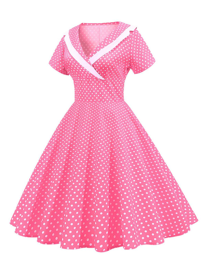 1950s V-Neck Polka Dots Swing Dress, vintage dress, retro fashion, rockabilly, pin-up fashion - perfect for women who love vintage and retro fashion