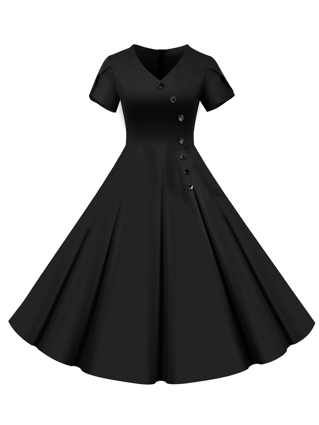 1950s V-Neck Single-Breasted Solid Dress: timeless style reimagined