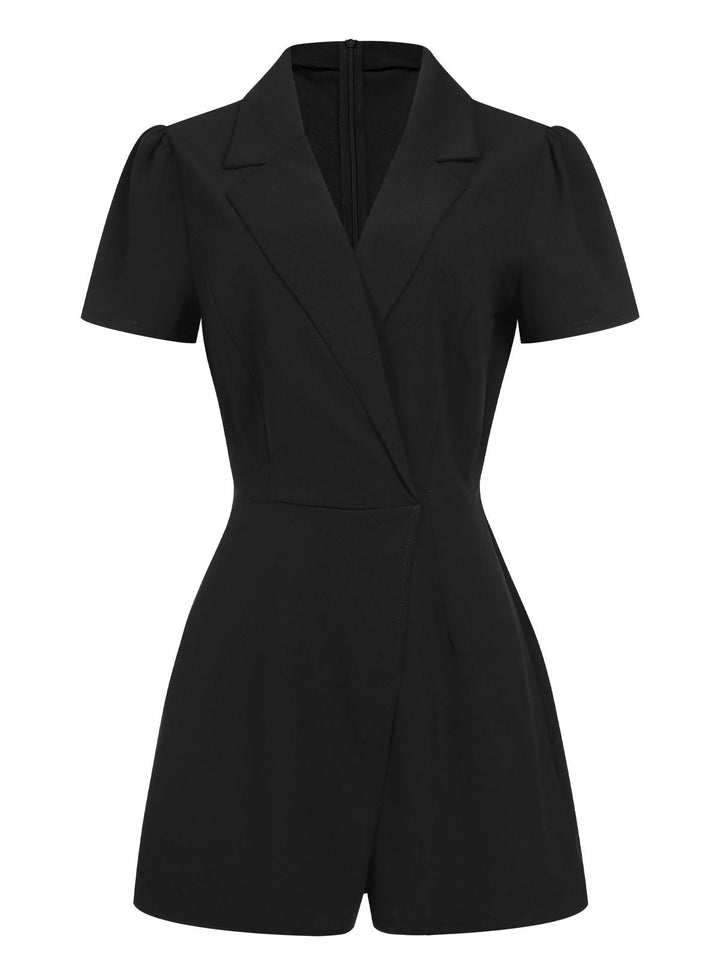 1950s V-Neck Solid Lapel Romper, vintage romper, retro jumpsuit - perfect for women who love vintage and retro fashion