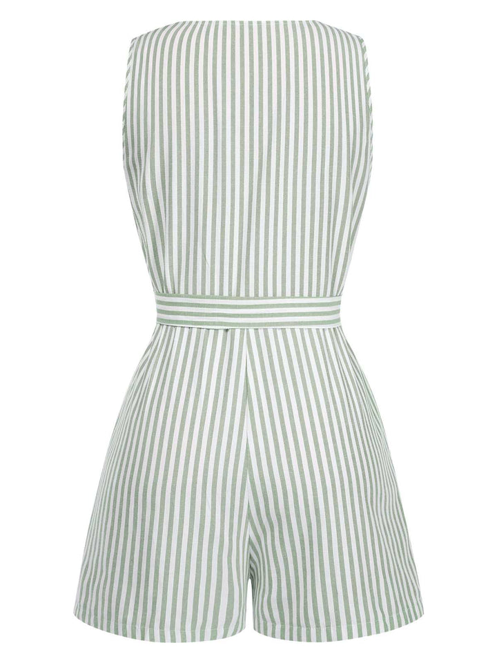 1950s V-Neck Stripes Sleeveless Belted Romper — the 1950s finishing touch that makes her outfit sing