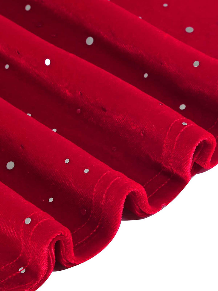She slips into this 1950s Velvet Sparkling Solid A-Line Dress and suddenly it&