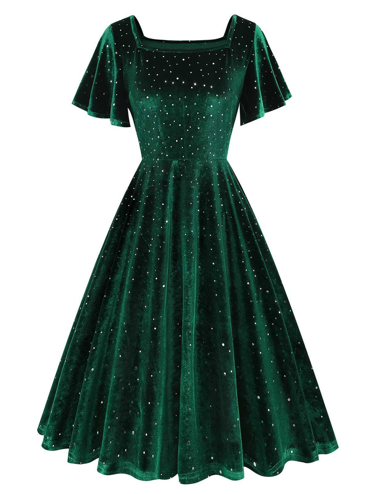 This 1950s Velvet Sparkling Solid A-Line Dress wraps her in 1950s elegance, one twirl at a time