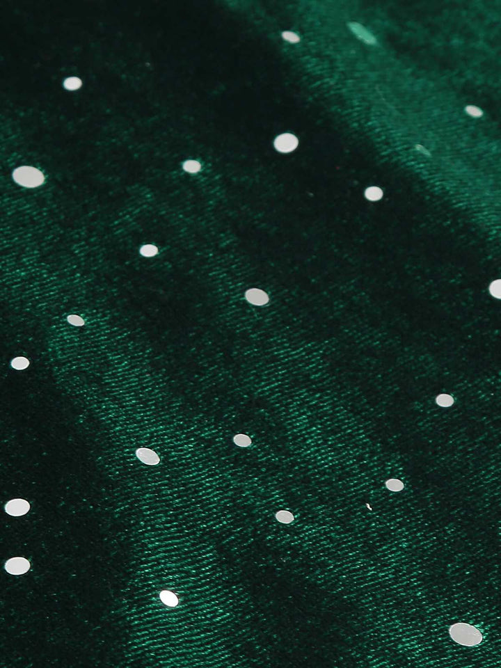 She slips into this 1950s Velvet Sparkling Solid A-Line Dress and suddenly it&