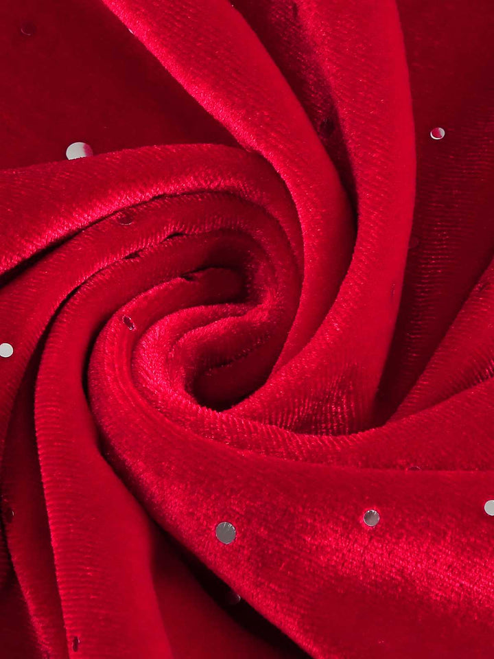 She slips into this 1950s Velvet Sparkling Solid A-Line Dress and suddenly it&