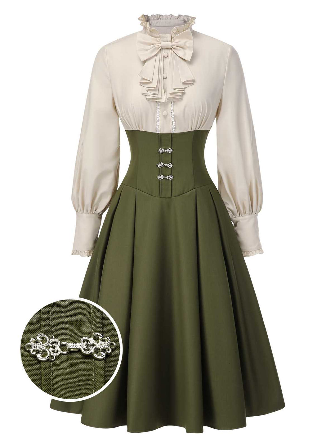 1950s Victorian Bow Tie Ruffled Long Sleeve Dress - vintage dress, retro fashion, rockabilly