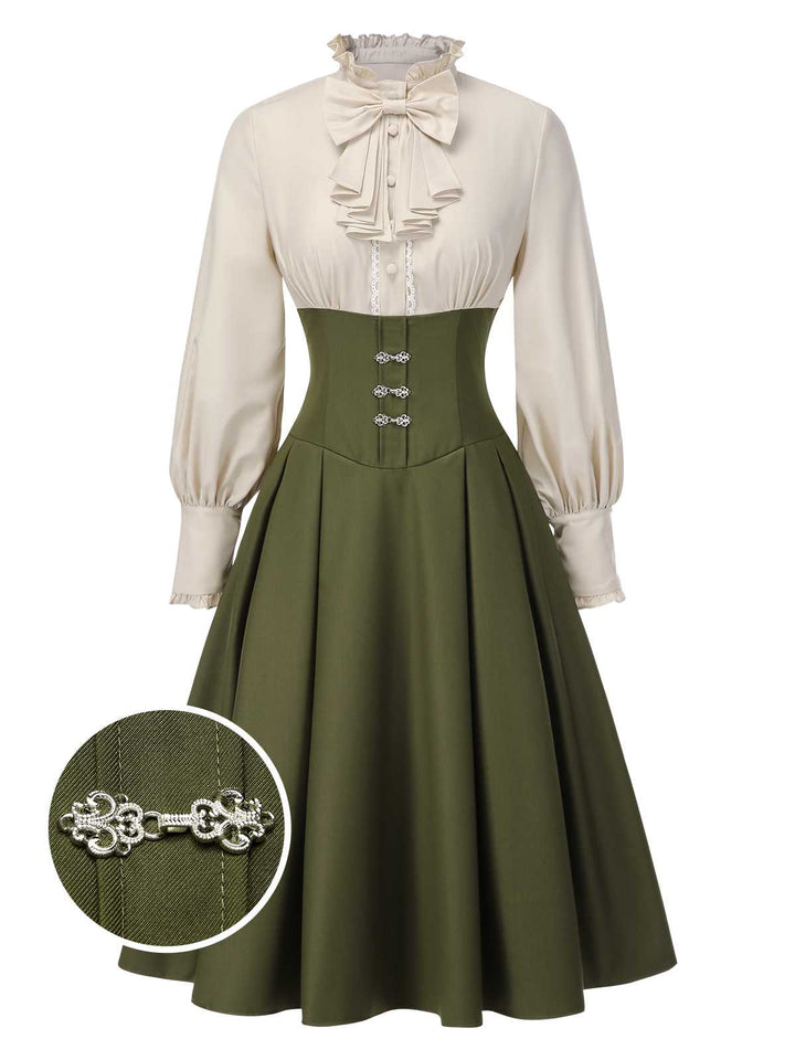 1950s Victorian Bow Tie Ruffled Long Sleeve Dress - vintage dress, retro fashion, rockabilly