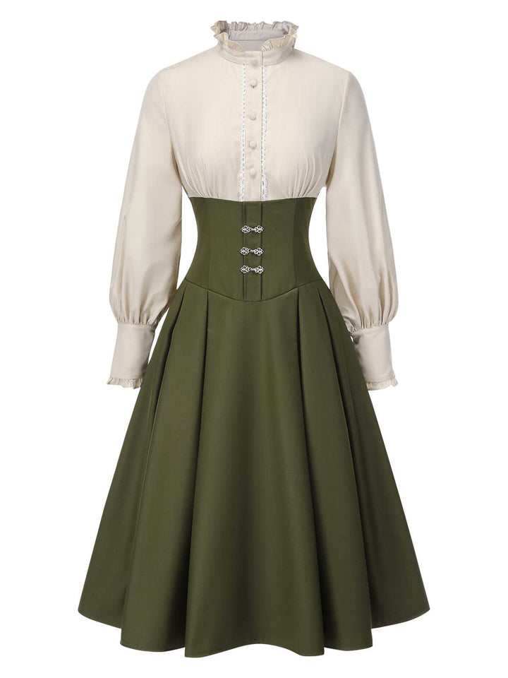 1950s Victorian Bow Tie Ruffled Long Sleeve Dress - vintage dress, retro fashion, rockabilly